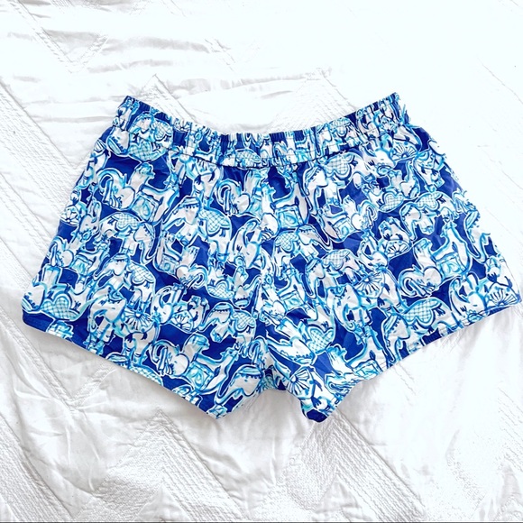 Lilly Pulitzer Run Around Luxletic Short Bomber Blue Get Trunky Elephant Swim S - Picture 3 of 7